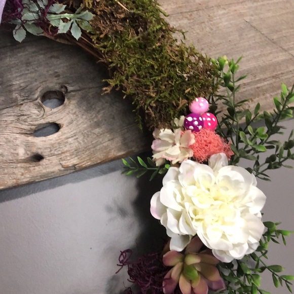 NEW Spring grapevine wreath succulent moss bird mushroom 🍄 cottage core - Picture 5 of 17